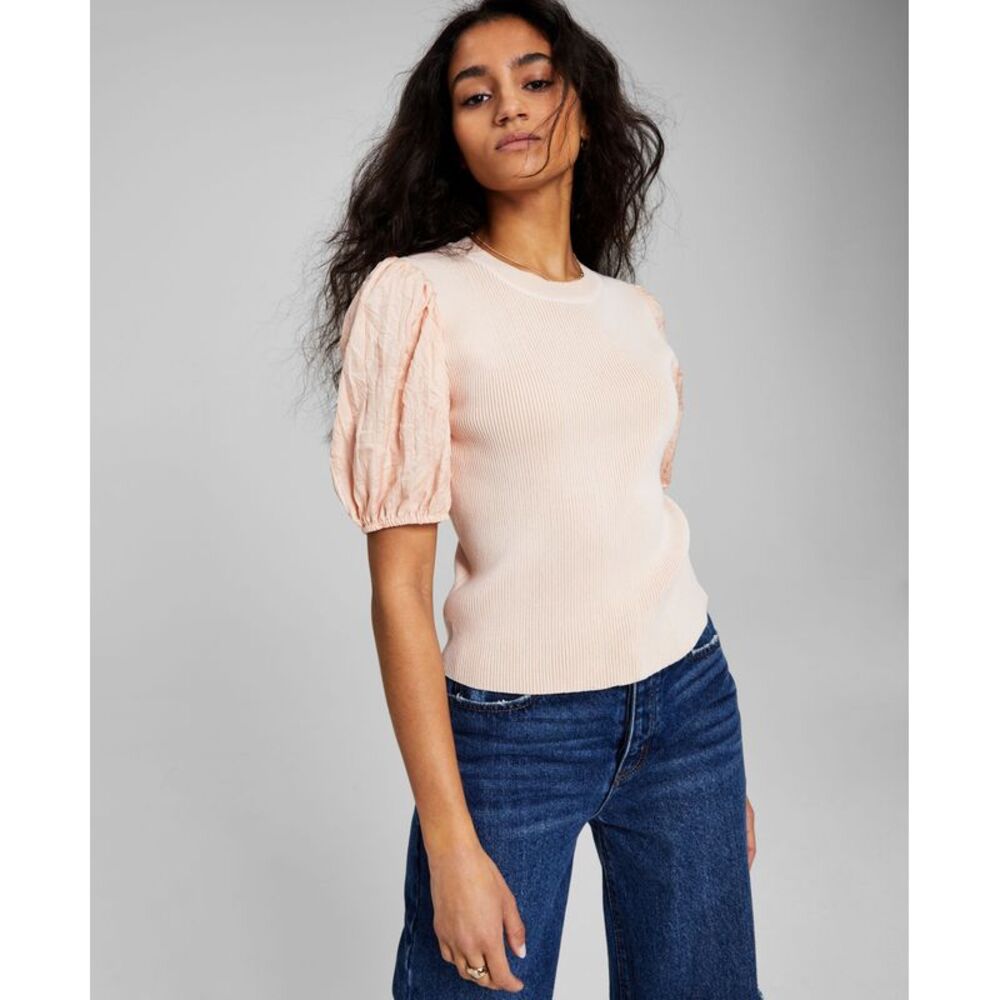 And Now This Now This Womens Puff Sleeve Knit Top